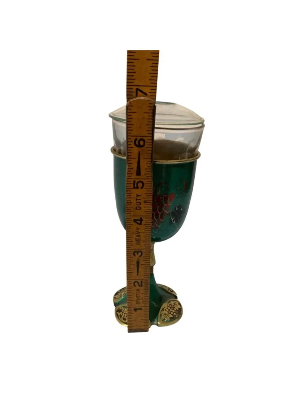 Vintage Brass And Enamel Kiddush Cup With Glass Insert And Top